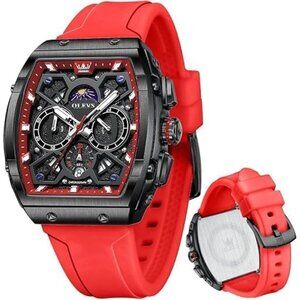 ⚡Red Watches for Men Waterproof Analog Quartz Chronograph Business Casual Dress